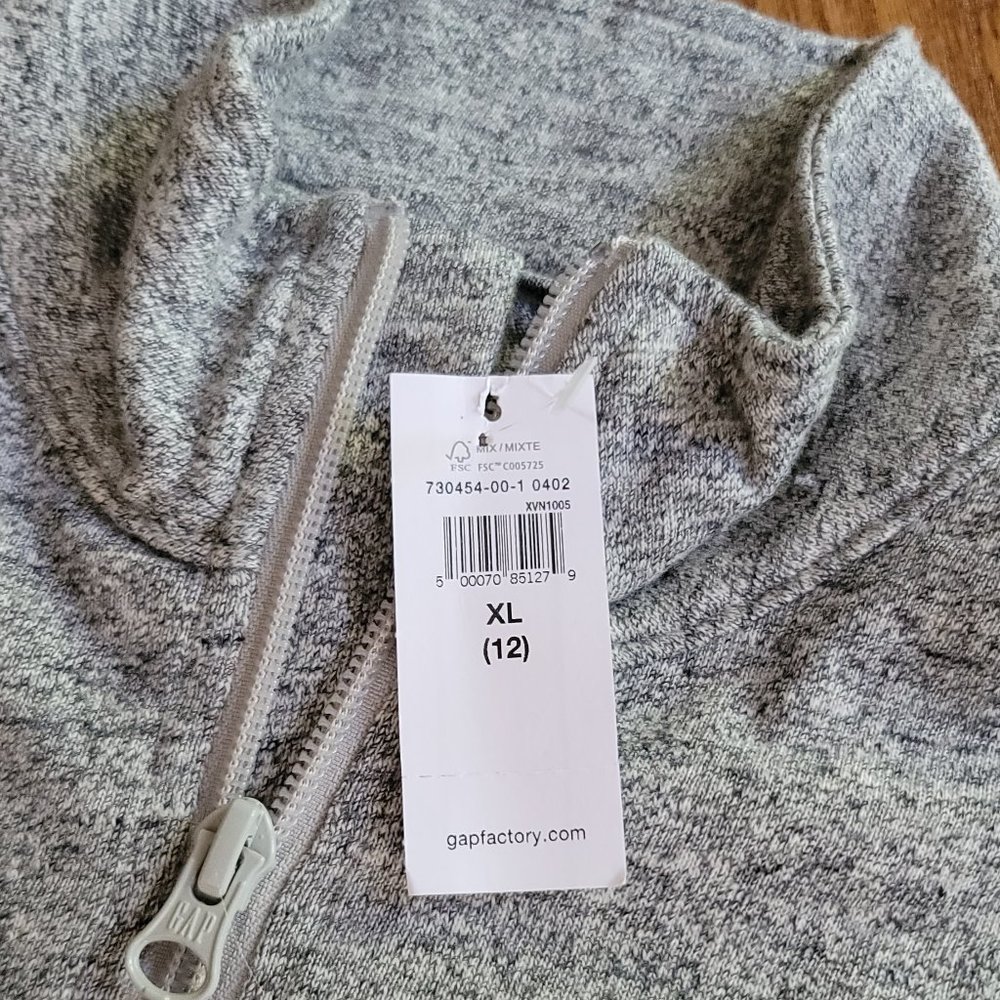 New GAP Kids Gray Zip Pullover Cotton Top Sweater Size XL - Picture 4 of 6